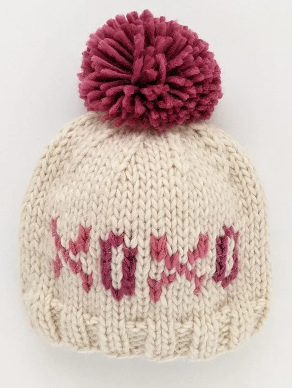 Huggalugs XOXO Valentine’s Day Hand Knit Beanie Hat – Cream, Medium (6-24 months)