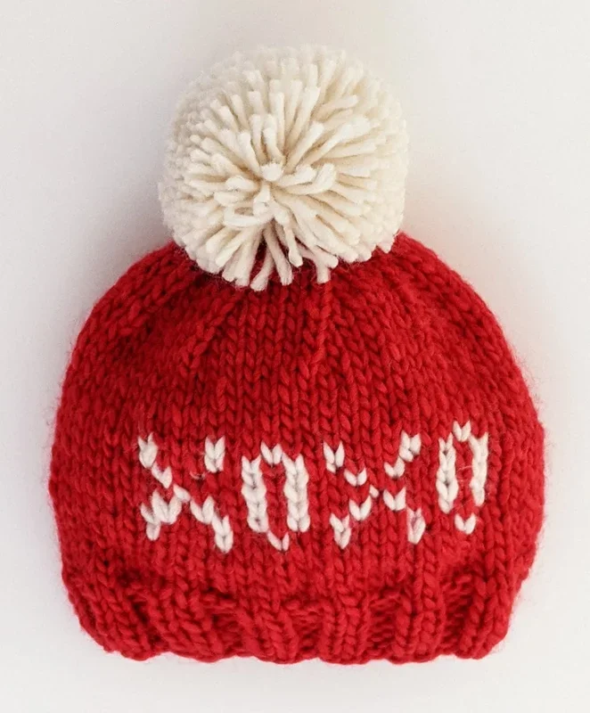 Huggalugs XOXO Valentine’s Day Hand Knit Beanie Hat – Red, X-Small (Newborn)