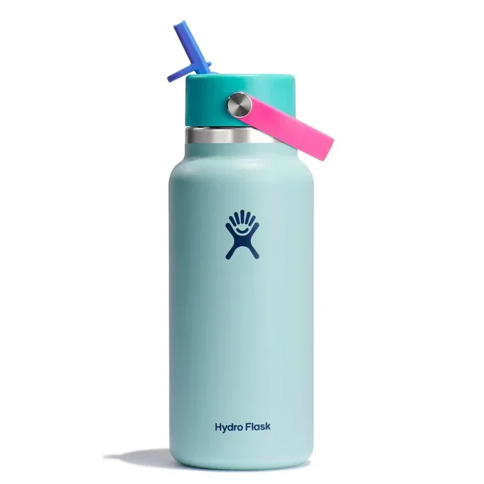 Hydro Flask 32oz Wide Mouth Flex Straw Water Bottle Polar Plunge (See Description)