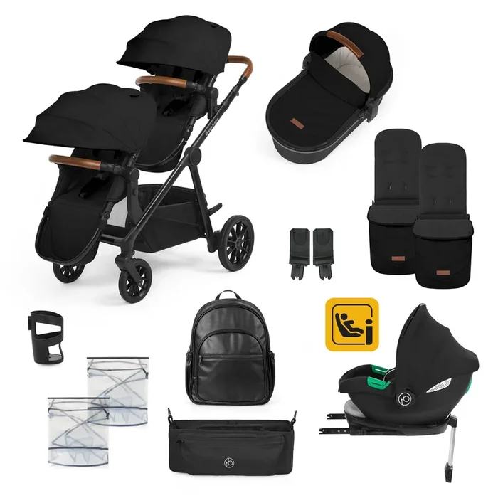 Ickle Bubba Virgo Growing Family 14 Piece Travel System with i-Size Cirrus Car Seat & ISOFIX Base – Black / Black / Tan