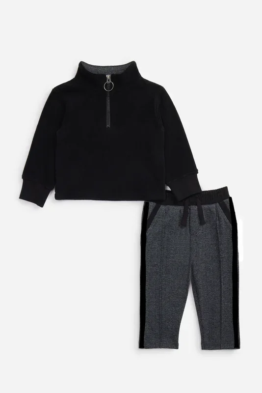 Infant Boy Herringbone Quarter Zip Set