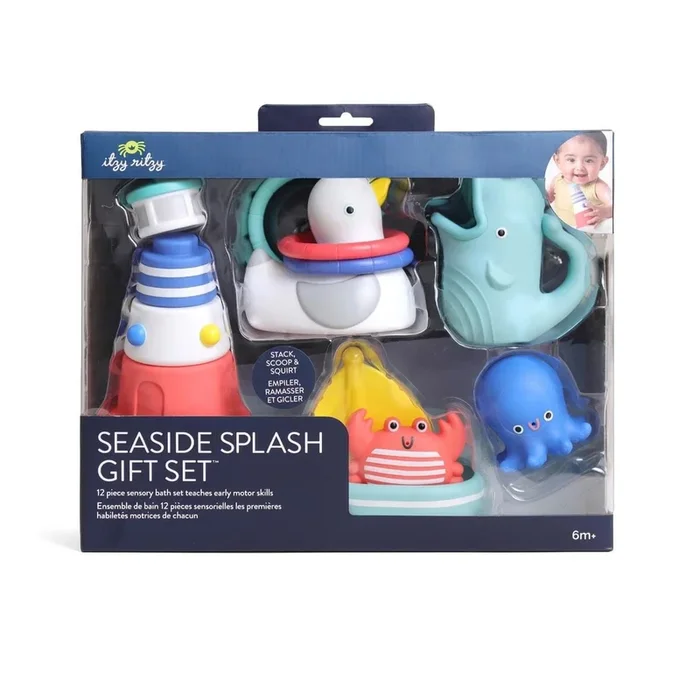 Itzy Ritzy Seaside Splash Gift Set – 12 Piece Sensory Bath Set – Nautical