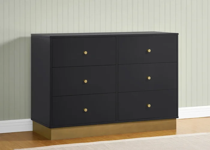 James 6 Drawer Dresser With Interlocking Drawers – Midnight Grey with Acorn