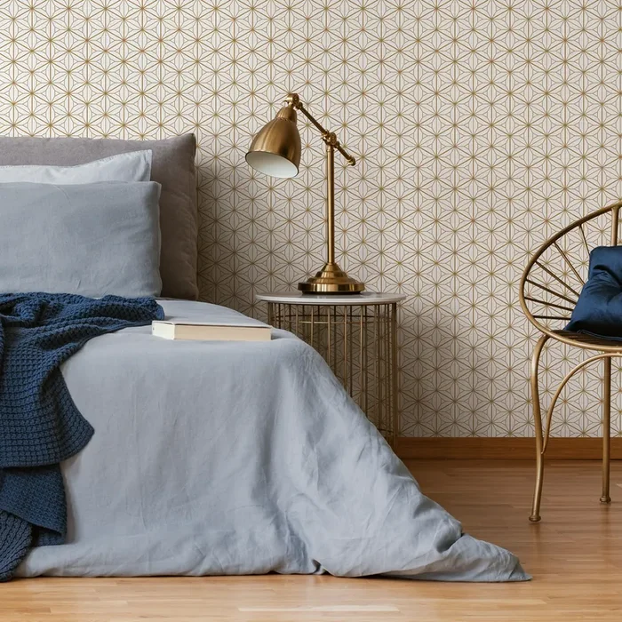 Japanese Wallpaper With A Classic Asanoha Motif In Gold – B865