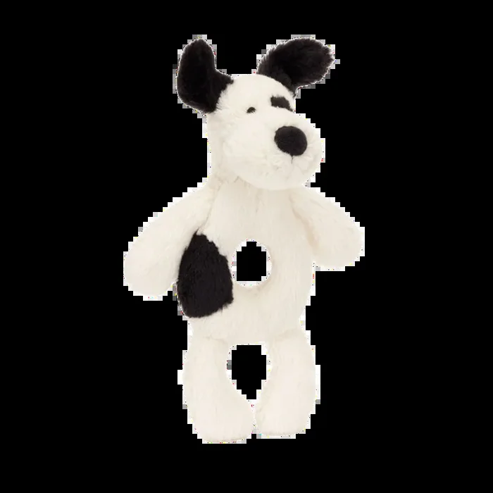 JELLYCAT Bashful Black & White Puppy Ring Rattle