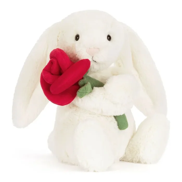 Jellycat Bashful Bunny Plush Toy – Cream Bunny with Rose
