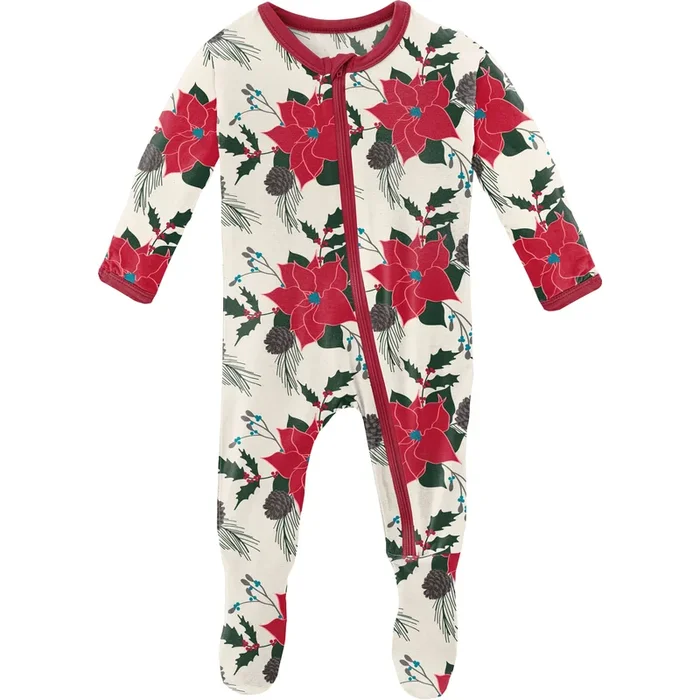 KicKee Pants Holiday Print Footie Christmas Floral