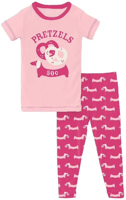 KicKee Pants Short Sleeve Graphic Tee Pajama Set – Calypso Pretzel Pup, 3T