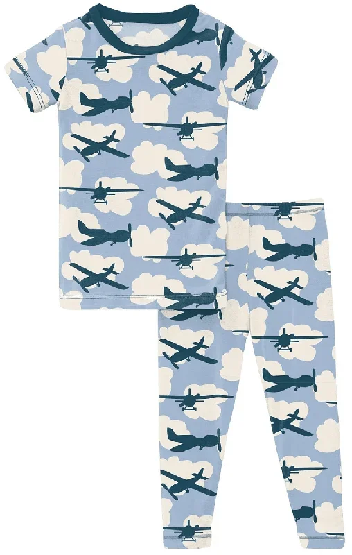 KicKee Pants Short Sleeve Pajama Set – Pond Airplanes, 5 Years