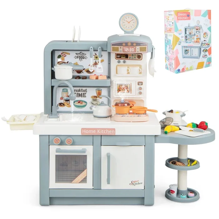 Kids Play Kitchen Toy With Stove Sink Oven With Light and Sound-Gray