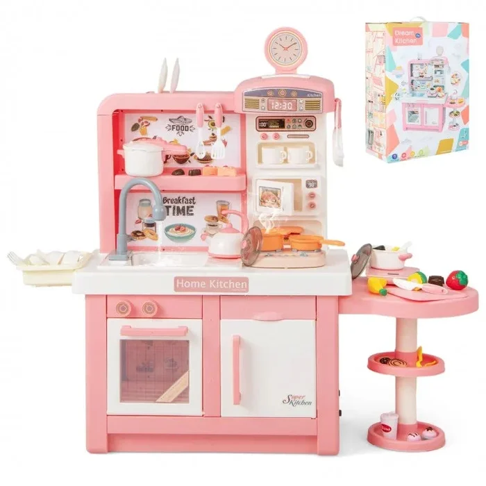 Kids Play Kitchen Toy With Stove Sink Oven With Light and Sound-Pink