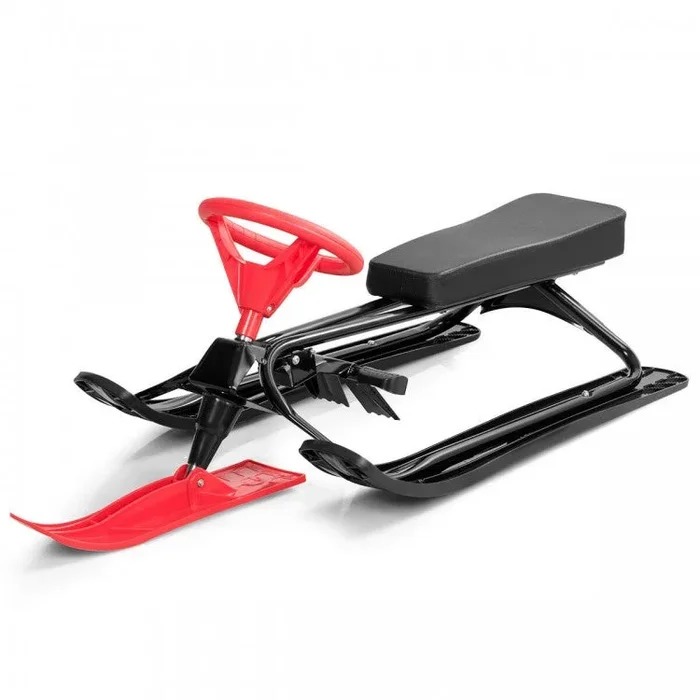 Kids Snow Sand Grass Sled W/ Steering Wheel and Brakes-Red