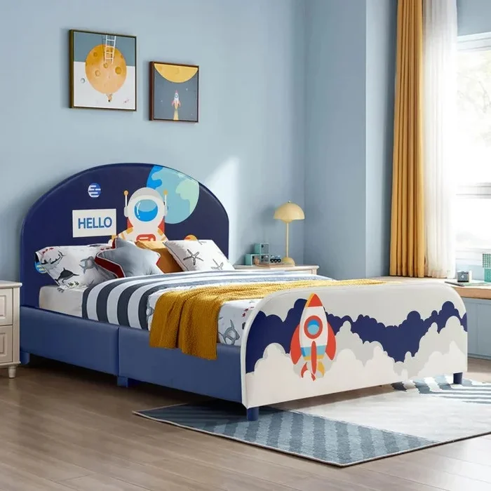 Kids Upholstered Platform Bed With Headboard and Footboard