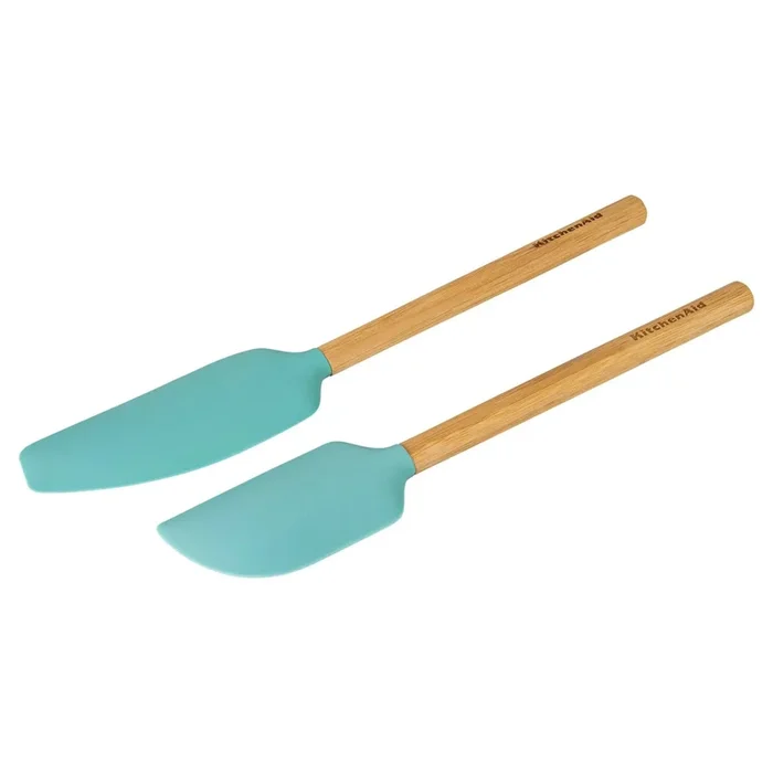KitchenAid 2pc Bamboo Spatula Set Aqua Blue