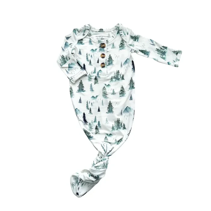 Knotted Baby Gown – Green Forest