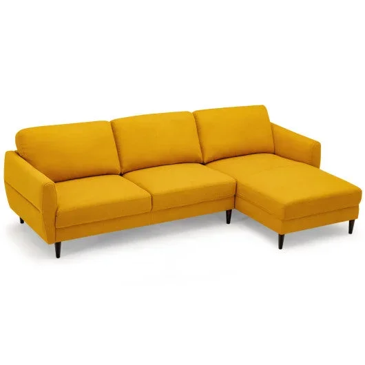 L-Shaped Fabric Sectional Sofa With Chaise Lounge and Solid Wood Legs-Yellow