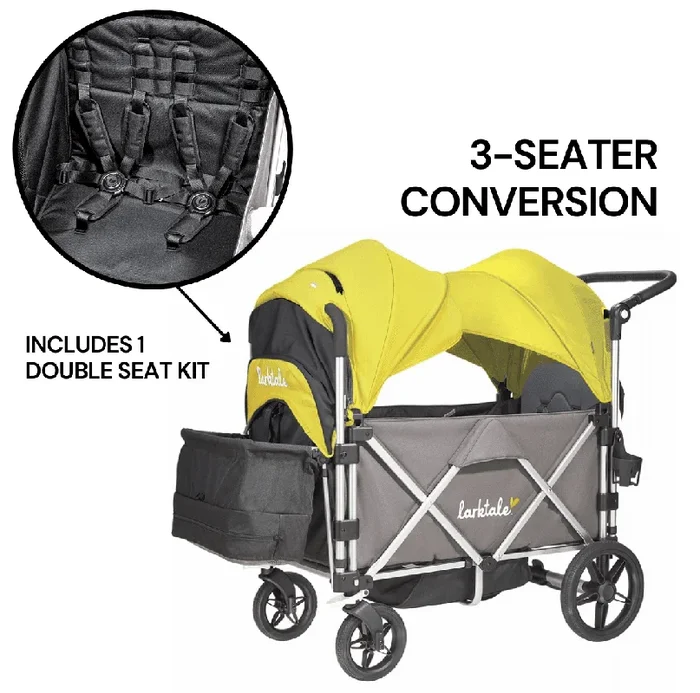 Larktale Caravan (3 Seater) Stroller Wagon Complete Bundle – Mornington Gray / Clovelly Yellow