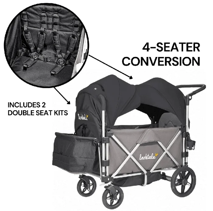 Larktale Caravan (4 Seater) Stroller Wagon Complete Bundle – Mornington Gray / Byron Black