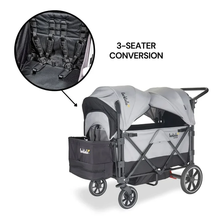 Larktale Caravan V2 (3 Seater) Stroller Wagon Bundle – Gray/Black