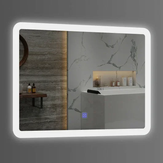 LED Wall-Mounted Bathroom Rounded Arc Corner Mirror With Touch