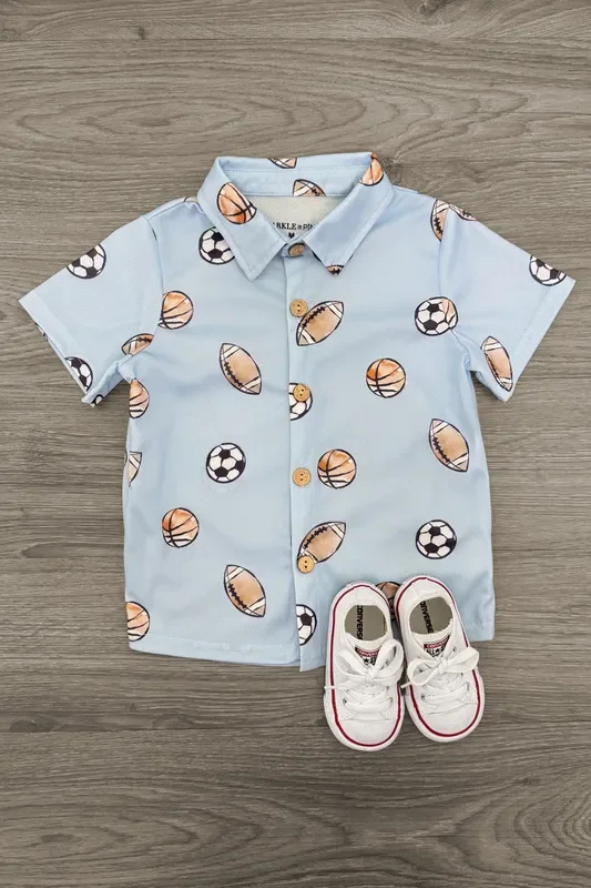 Light Blue Sports Ball Button Down Top
