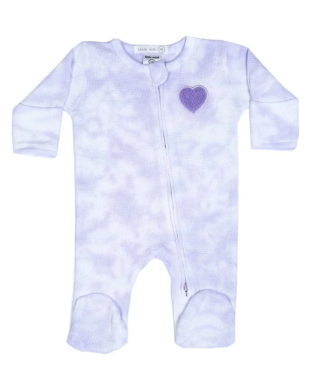 Lilac Heart Tie Dye Zipper Footie