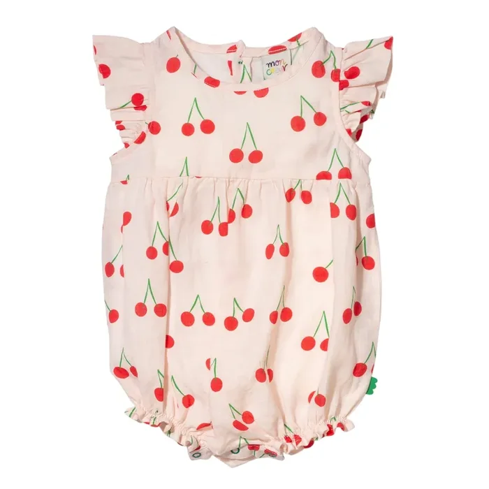 Linen Cherry Ruffle Baby Romper