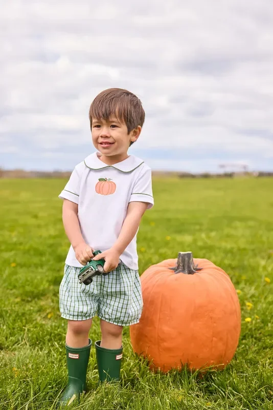 Little English Appliqué Peter Pan Banded Short Set in Pumpkin