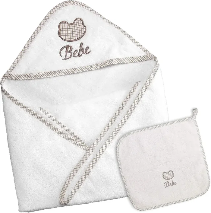 LITTLE PIPERS HOODED TOWEL SET – BEBE DESIGN, WHITE