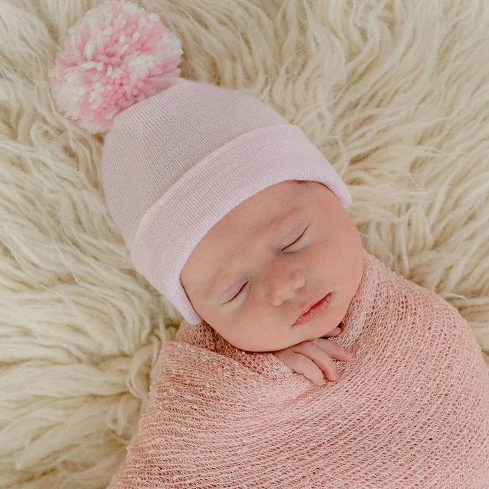 Liv Mixed Pom Newborn Pink Hospital Hat