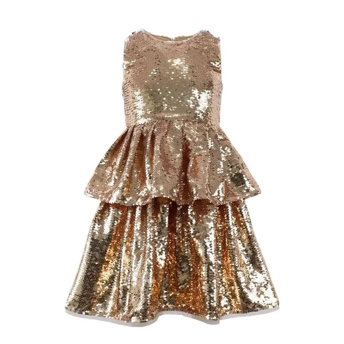 Lola + Boys Golden Sequin Tier Dress
