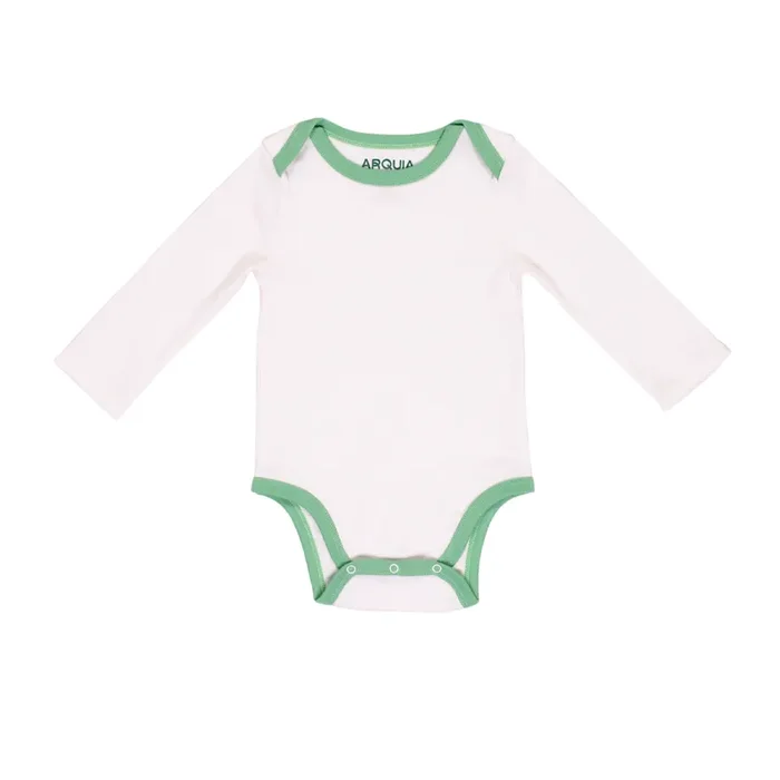 Long Sleeve Bodysuit In White With Grass Green