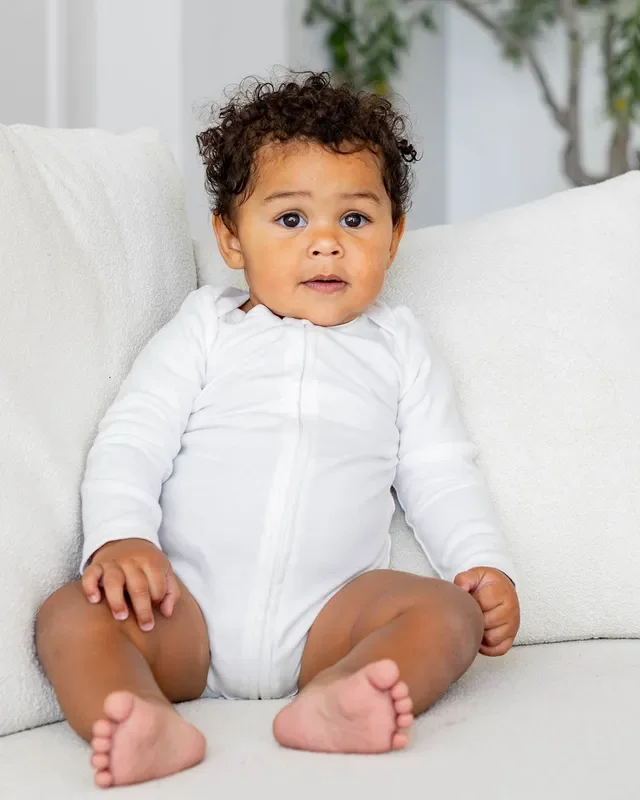 Long Sleeve Zipper Bodysuit In Pearl