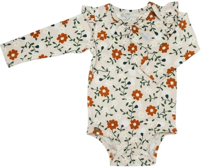 Loulou Lollipop Long Sleeve Bodysuit in TENCEL – Flower Vine (3-6 M)