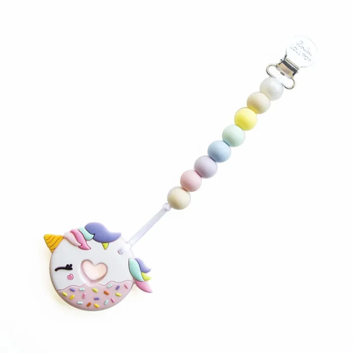 Loulou Lollipop Pink Unicorn Donut Teether with Holder Set