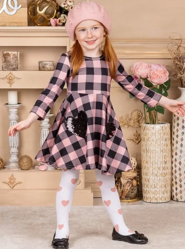 Lovely Lady Sparkle Plaid Dress And Knee Socks Set