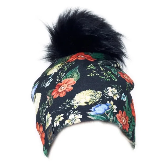 Lox Lion Single Pom Pom Bamboo Beanie – Floral (XS, 0-3 Months)