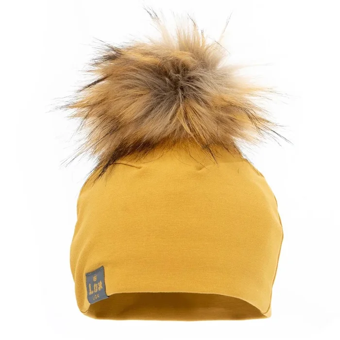Lox Lion Single Pom Pom Bamboo Beanie – Mustard (XS, 0-3 Months)