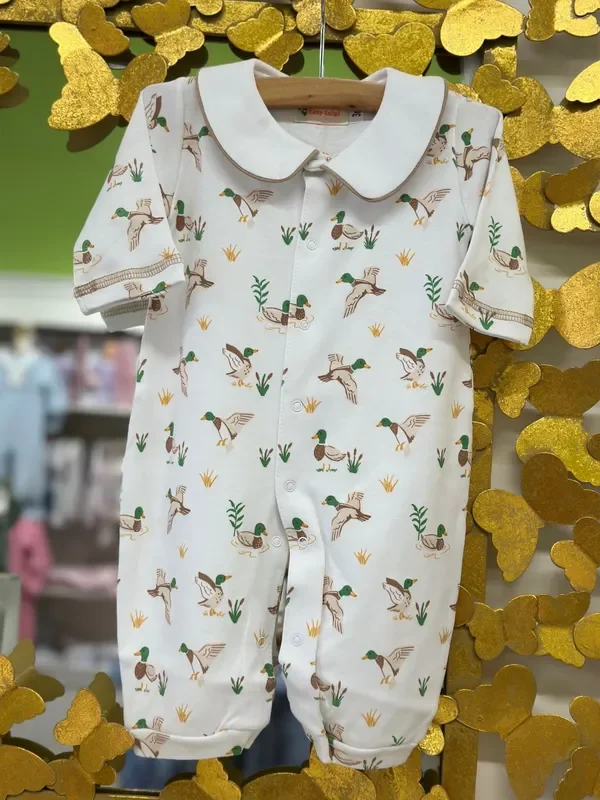 LS Snap Front Romper – Printed Mallard