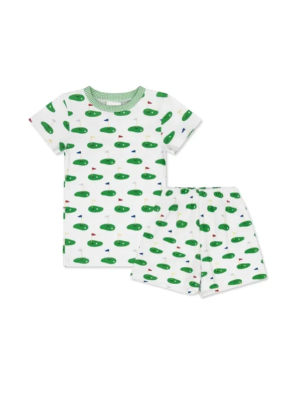 Lullaby Baby Landon Short Set Tee Time Augusta Green Minigingham