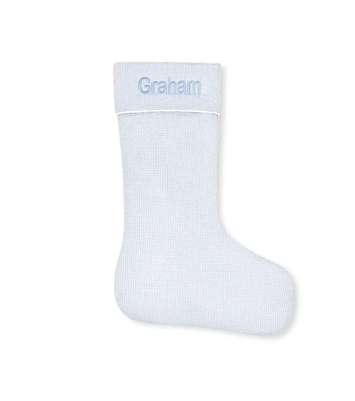 Lullaby Set Baby Blue Mini Gingham Holiday Stocking