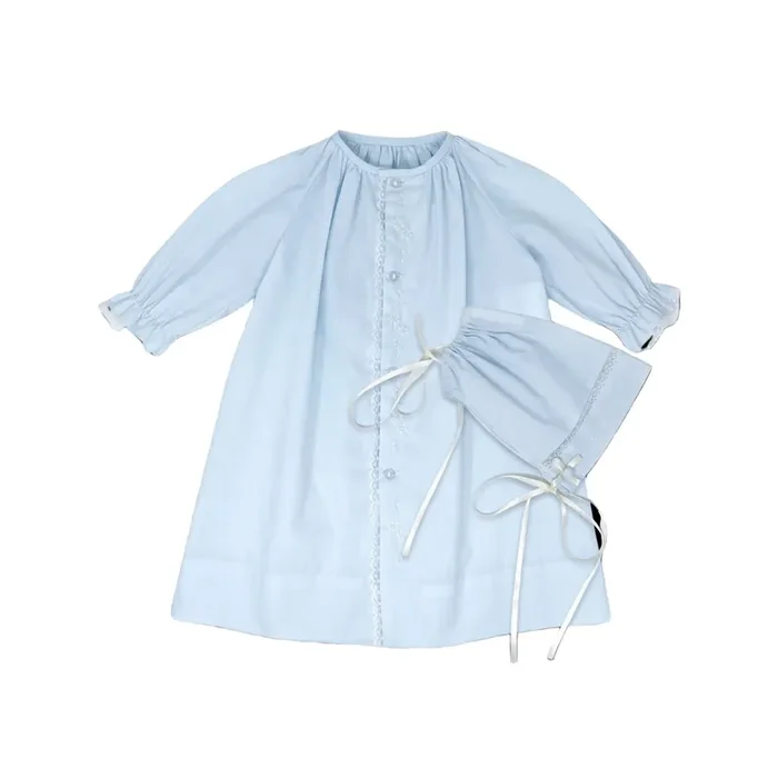Lullaby Set Blue Floral Embroidered Vintage Daygown Set