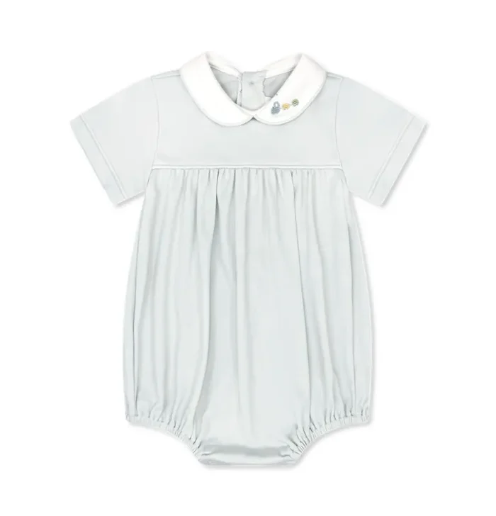 Lullaby Set Blue Knit Bullion Embroidered Train Bubble