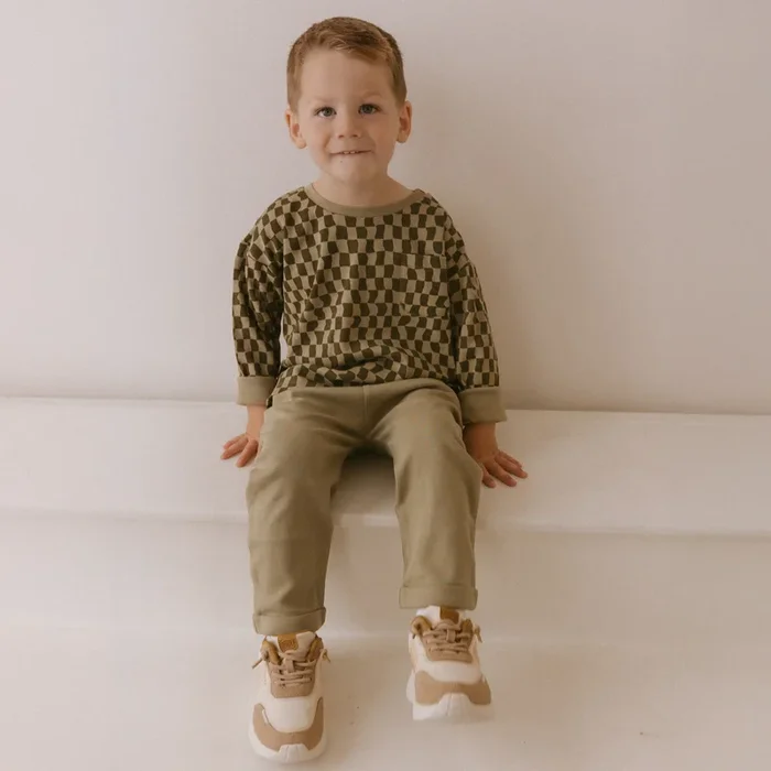 Makemake Organic Tee & Foldover Pants Set | Checker