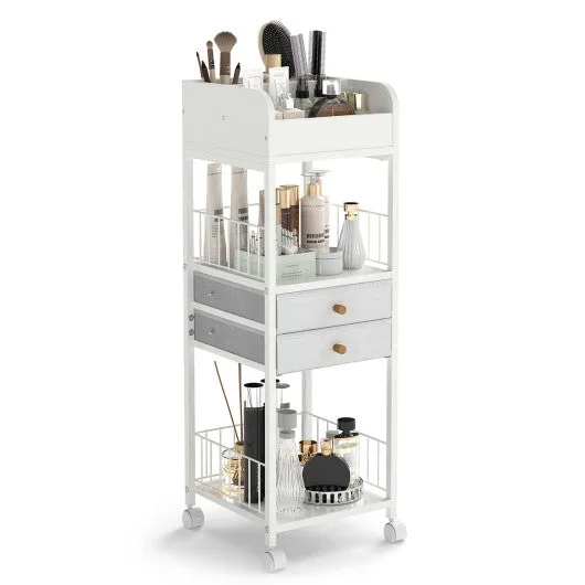 Makeup Organizer Floor Skincare Organizer Cart With Drawers and Storage Shelves-White