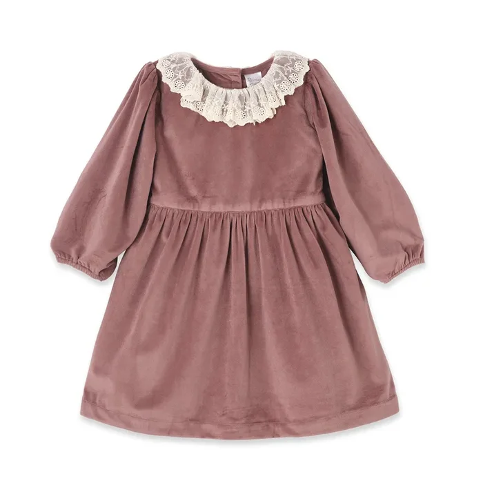 Mauve Velvet Girl’s Dress – Lace Collar Special Occasion