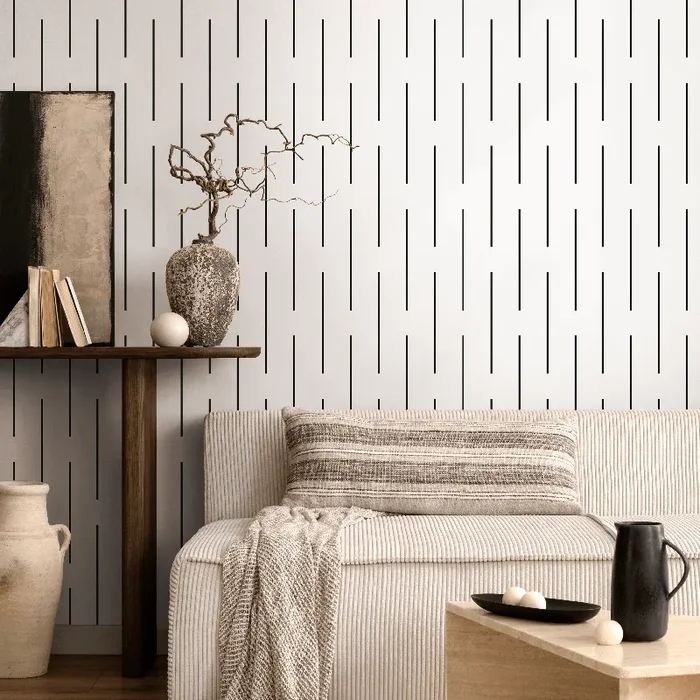 Minimalist Wallpaper With Broken Vertical Lines In Black And White – B108
