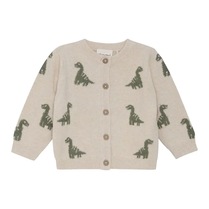 Minymo Organic Cotton Knit Cardigan – Dinos on Light Beige Melange