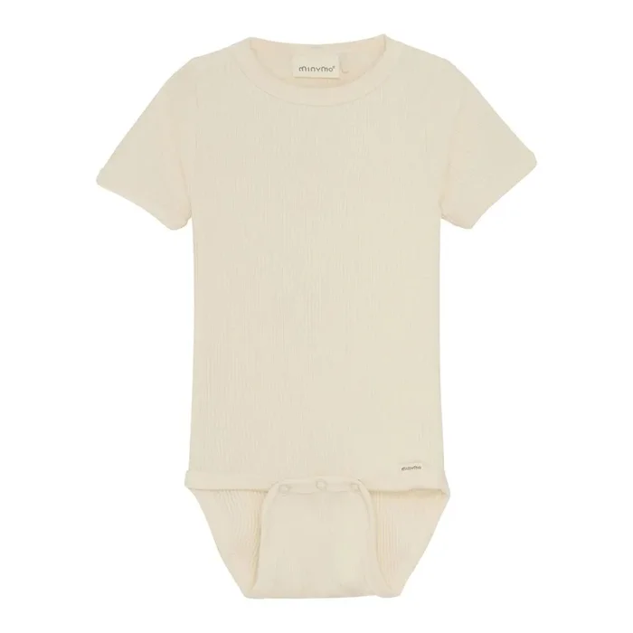 Minymo Ribbed Short-Sleeve TENCEL Modal Bodysuit – White Swan