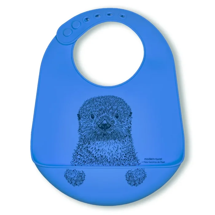 Modern Twist Silicone Catch Bib – Curious Otter / Sea Blue